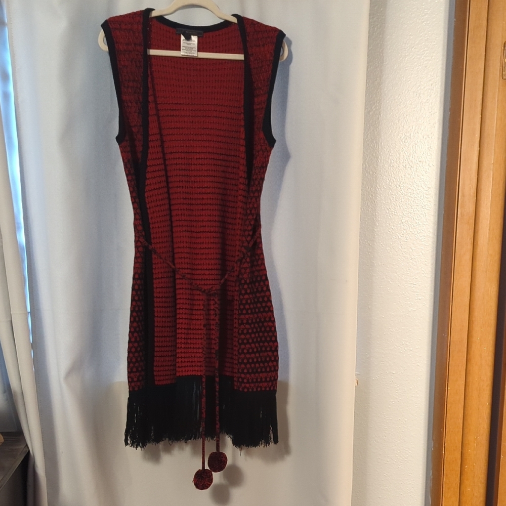 Elegant Red and Black Women's Cardigan